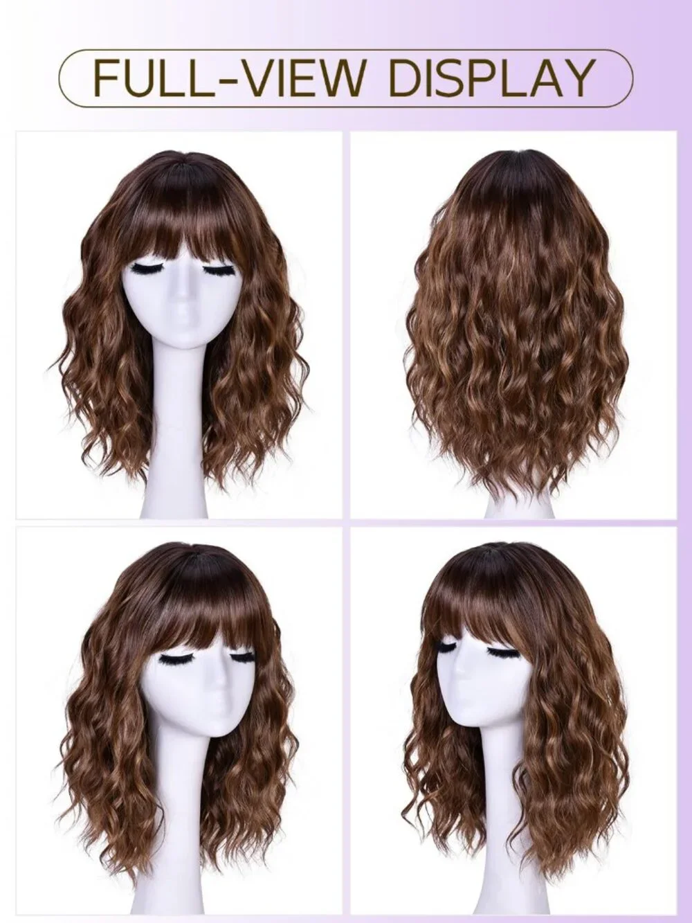 Women's Brown Caramel 14 Inch Natural Synthetic Short Curly Wavy Fiber Wigs